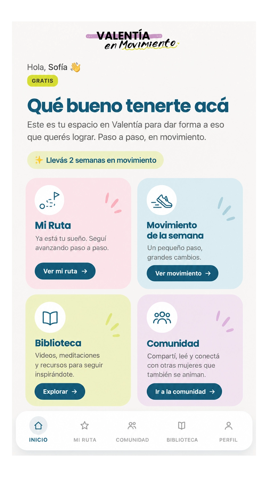 Captura real de la app Valentía: mi sueño